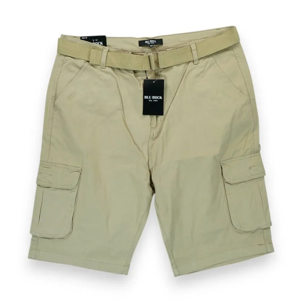 NWT Blu Rock New York Mens Flex Stretch Belted Cargo Shorts Khaki Sz 40 MSRP $59